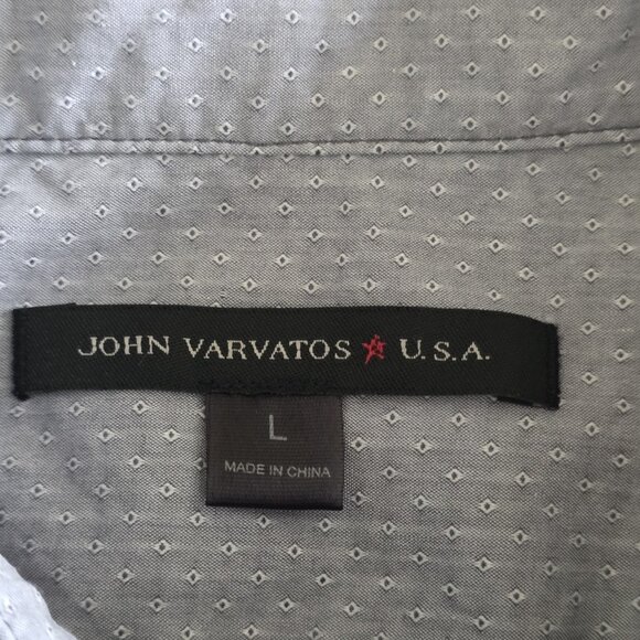 John Varvatos Shirt Mens L Gray Birds Eye LS Button Roll Up Tab Casual Preppy - Picture 4 of 16